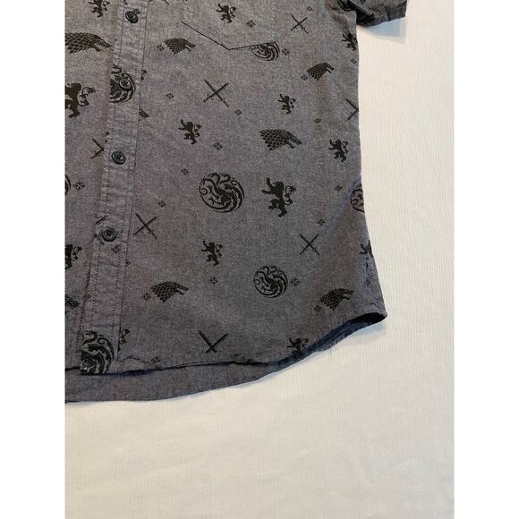 Game of Thrones Button Up Gray House of the Dragon Stark Targaryen Mens Large - Picture 8 of 14